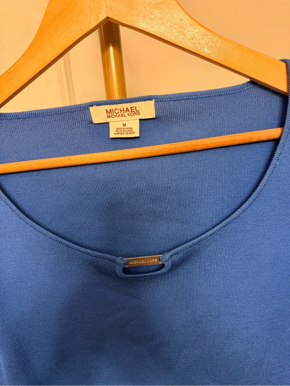 Michael Kors Cobalt Scoop Neck Silk Knit Top with Keyhole MSRP $149